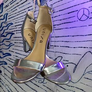 Silver Strappy Block Heels